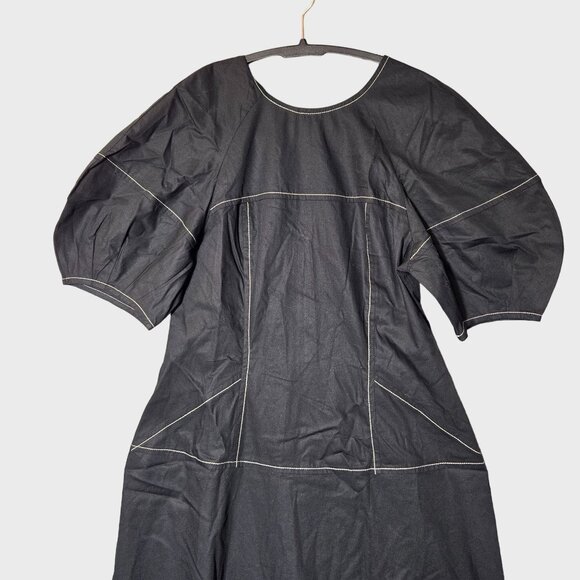 Madewell Puff-Sleeve Drop-Waist Midi Dress Black Size 2 NWT - Picture 5 of 11